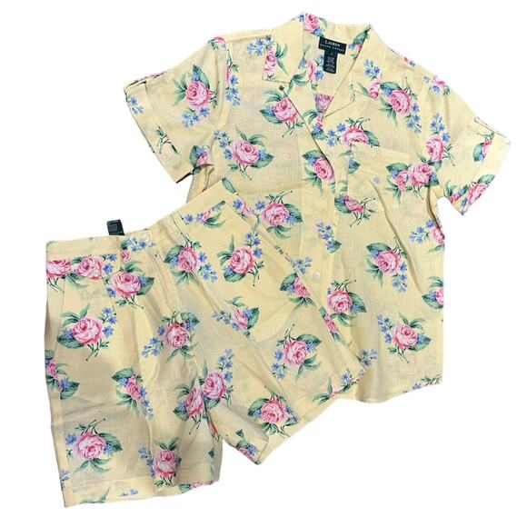 Lauren Ralph Lauren Women’s Small Top Size 4 ShortsYellow Floral Linen